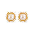 Round Pearl-Look Halo Stud Earrings — front pair on white