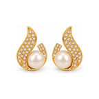 Gold-Tone Teardrop Pearl-Look Stud Earrings — front pair on white