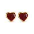 Burgundy Heart Gold-Tone Stud Earrings — front pair on white