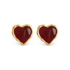 Burgundy Heart Gold-Tone Stud Earrings — front pair on white
