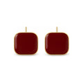 Burgundy Rounded Square Stud Earrings — front pair on white