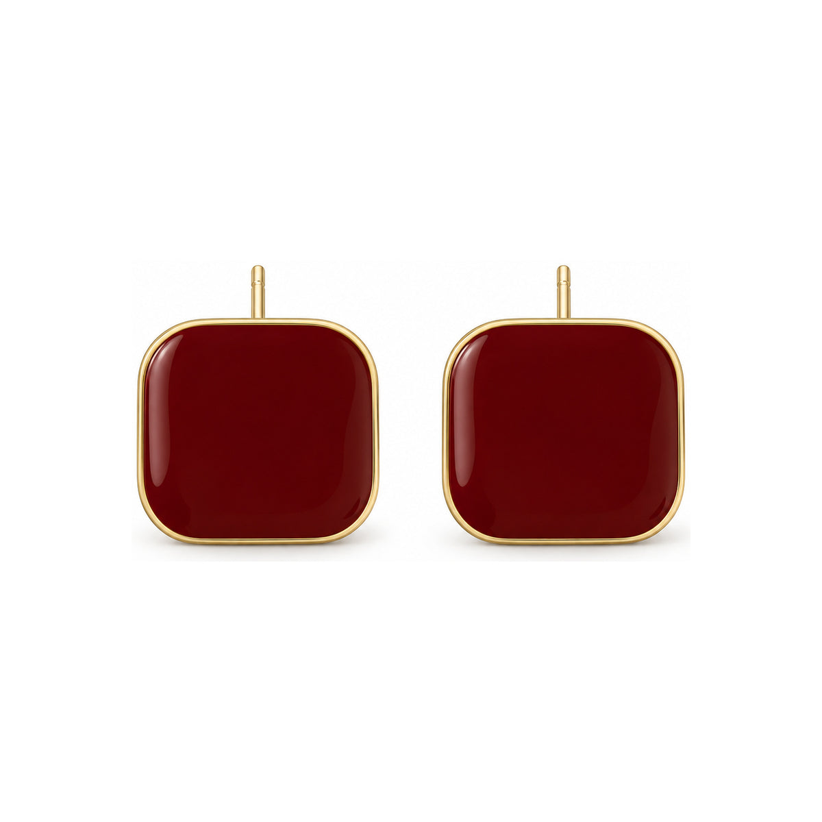 Burgundy Rounded Square Stud Earrings — front pair on white
