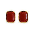 Burgundy Rectangle Gold-Tone Stud Earrings — front pair on white