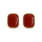 Burgundy Rectangle Gold-Tone Stud Earrings — front pair on white