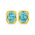 Turquoise-Tone Openwork Frame Stud Earrings — front pair on white