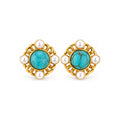 Turquoise-Tone Pearl-Look Floral Stud Earrings — front pair on white