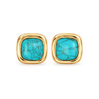 Turquoise-Tone Cushion Square Stud Earrings — front pair on white