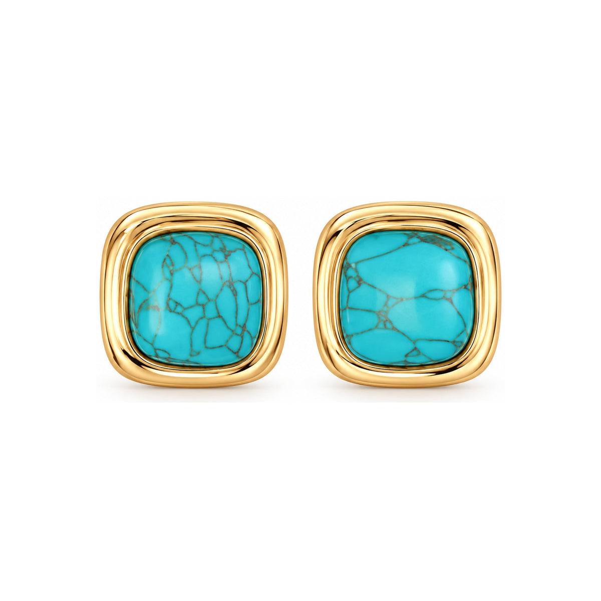 Turquoise-Tone Cushion Square Stud Earrings — front pair on white
