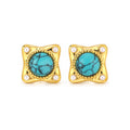 Turquoise-Tone Pearl-Look Corner Stud Earrings — front pair on white