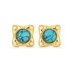 Turquoise-Tone Pearl-Look Corner Stud Earrings — front pair on white