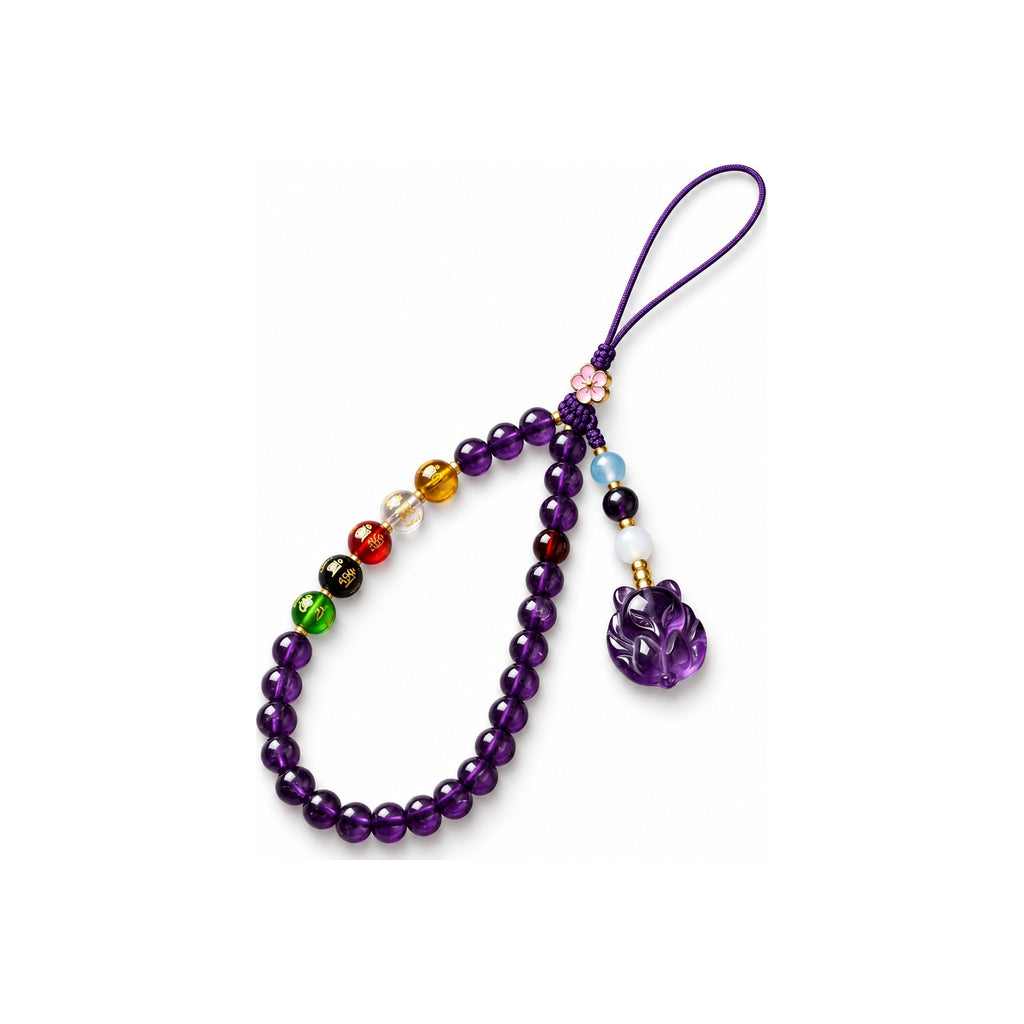 Purple glass cat bead loop phone charm