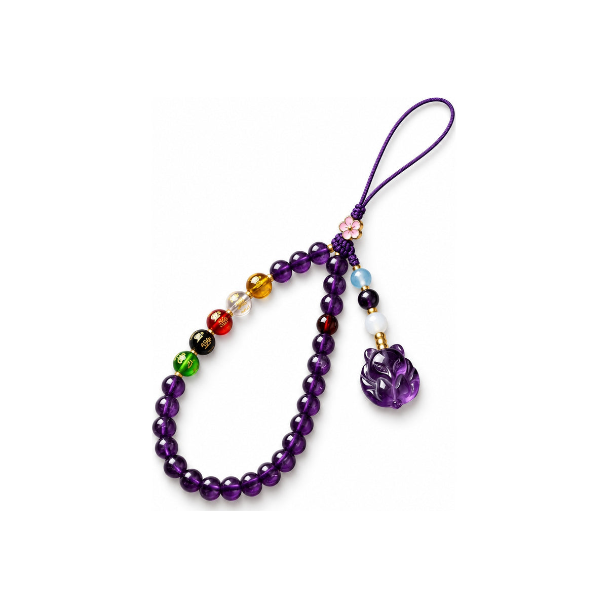 Purple glass cat bead loop phone charm