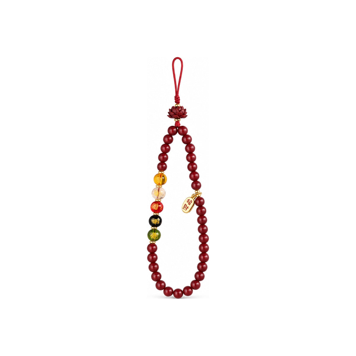 Red lotus plaque bead loop phone charm