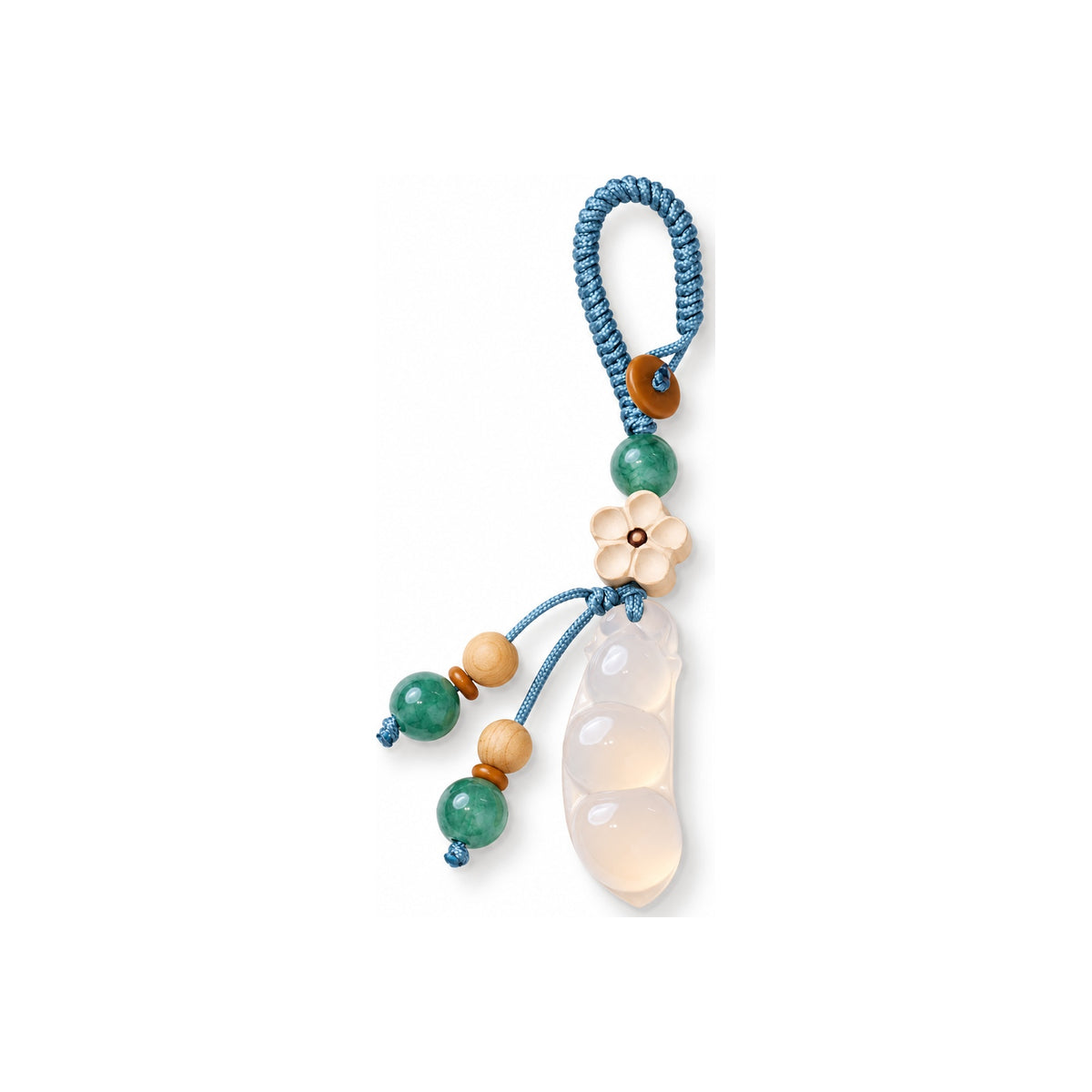 Pale bean pod and flower bag charm — hero