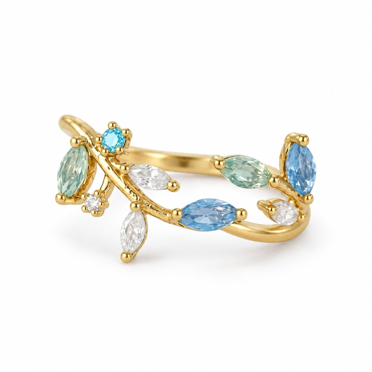 Blue green leaf vine adjustable ring — angle