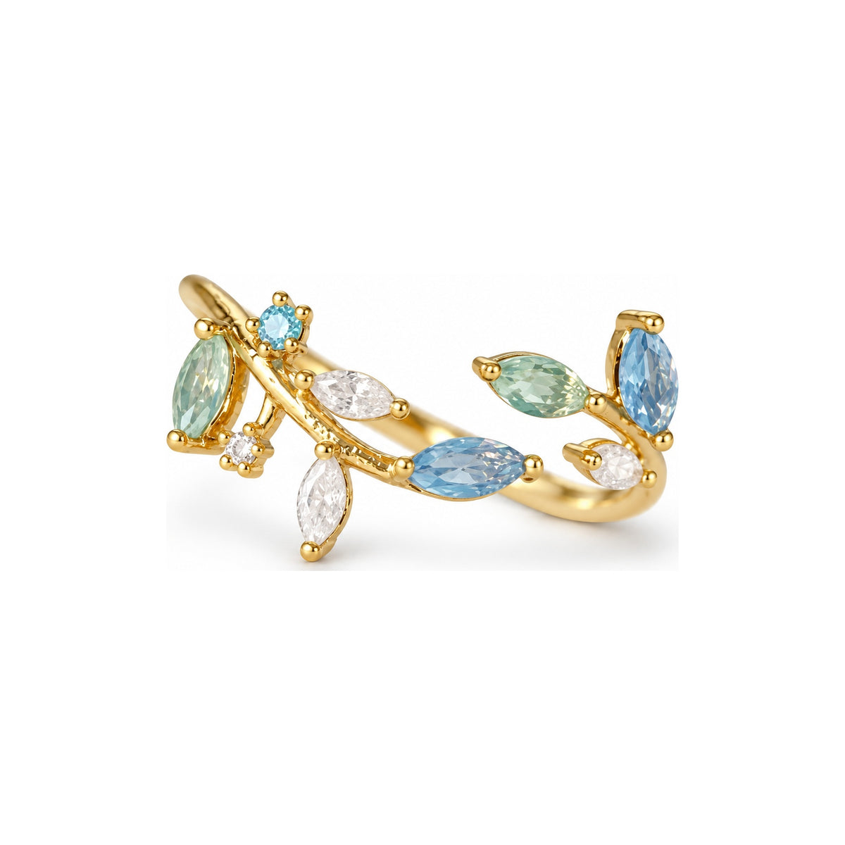 Blue green leaf vine adjustable ring — hero