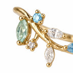 Blue green leaf vine adjustable ring — left detail
