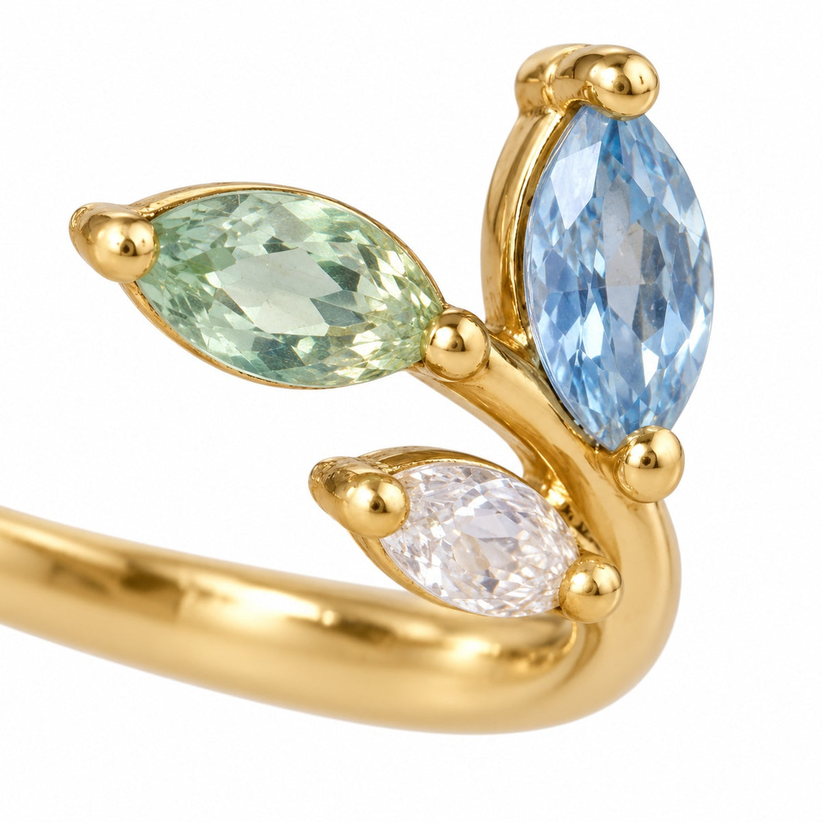 Blue green leaf vine adjustable ring — right detail