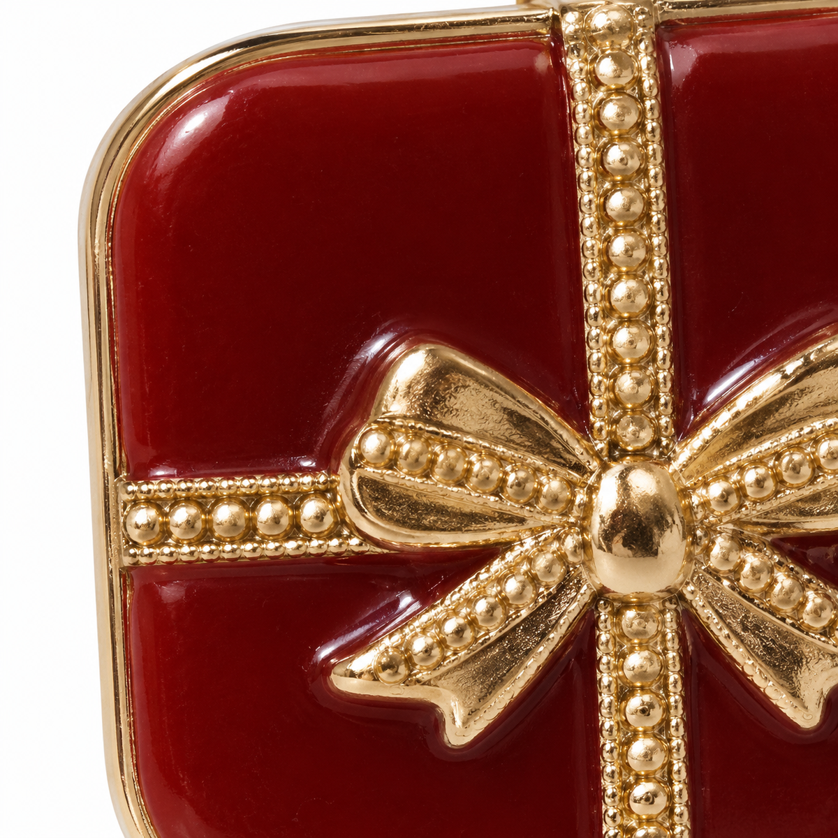 Burgundy Bow Square Stud Earrings — front surface detail