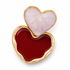 Burgundy Double Heart Drop Earrings — single earring close-up