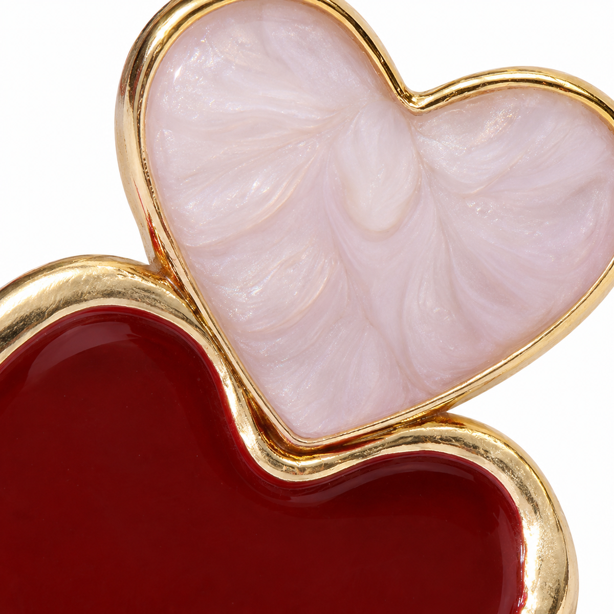 Burgundy Double Heart Drop Earrings — front surface detail