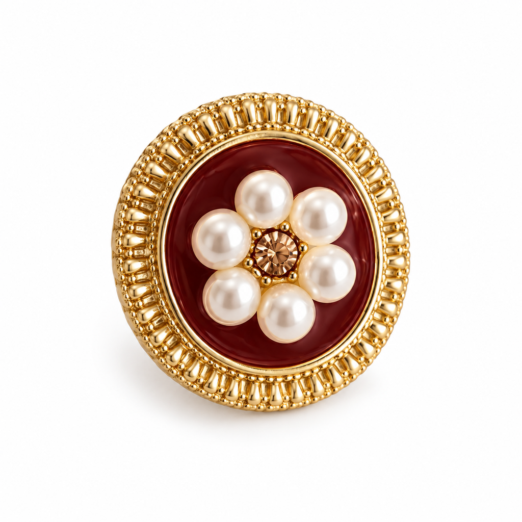 Burgundy Floral Pearl-Look Stud Earrings — single earring close-up