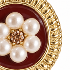 Burgundy Floral Pearl-Look Stud Earrings — front surface detail