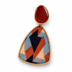 Burgundy Geometric Pattern Drop Earrings — single earring close-up