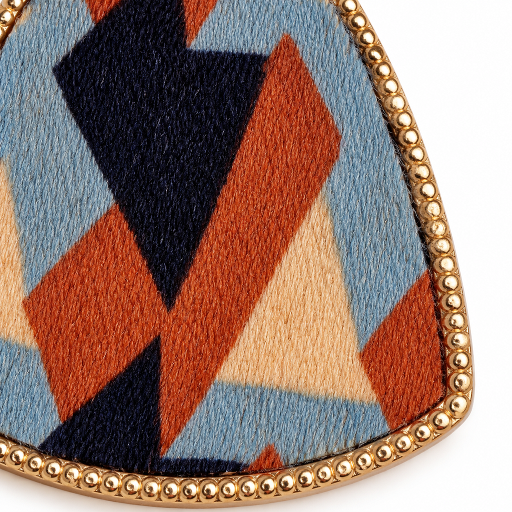 Burgundy Geometric Pattern Drop Earrings — front surface detail