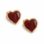 Burgundy Heart Gold-Tone Stud Earrings — angled pair on white