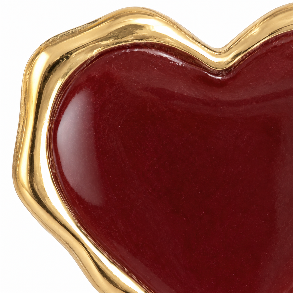 Burgundy Heart Gold-Tone Stud Earrings — front surface detail