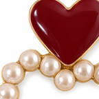 Burgundy Heart Pearl-Look Hoop Drop Earrings — front surface detail