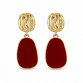 Burgundy Oval Gold-Tone Drop Earrings — front pair on white