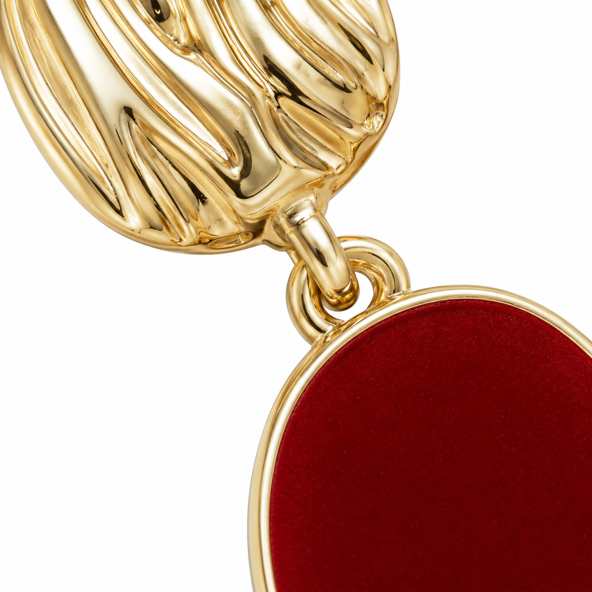 Burgundy Oval Gold-Tone Drop Earrings — front surface detail
