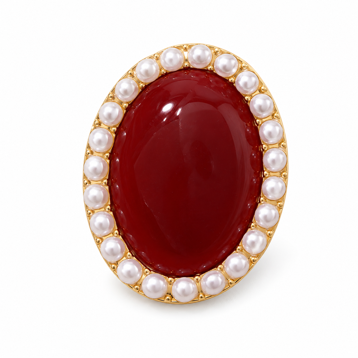 Burgundy Oval Halo Stud Earrings — single earring close-up