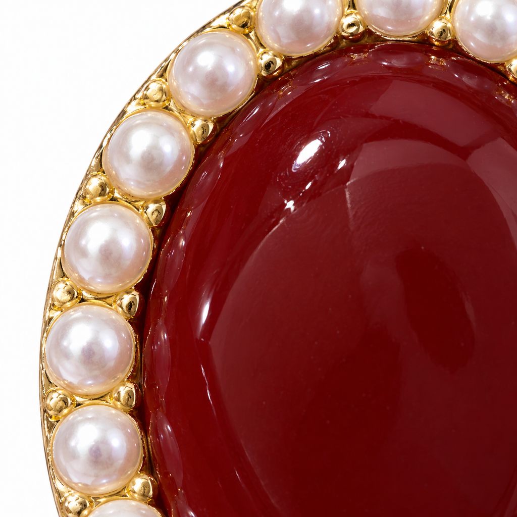 Burgundy Oval Halo Stud Earrings — front surface detail