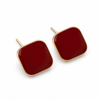 Burgundy Rounded Square Stud Earrings — angled pair on white