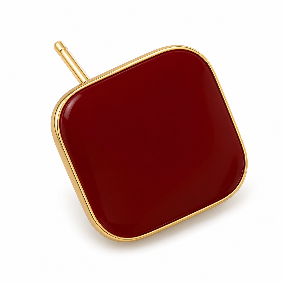Burgundy Rounded Square Stud Earrings — single earring close-up