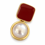 Burgundy Square Pearl-Look Drop Earrings — single earring close-up