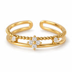 Clear Flower Double Band Adjustable Ring — detail view