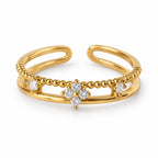 Clear Flower Double Band Adjustable Ring — elevated view