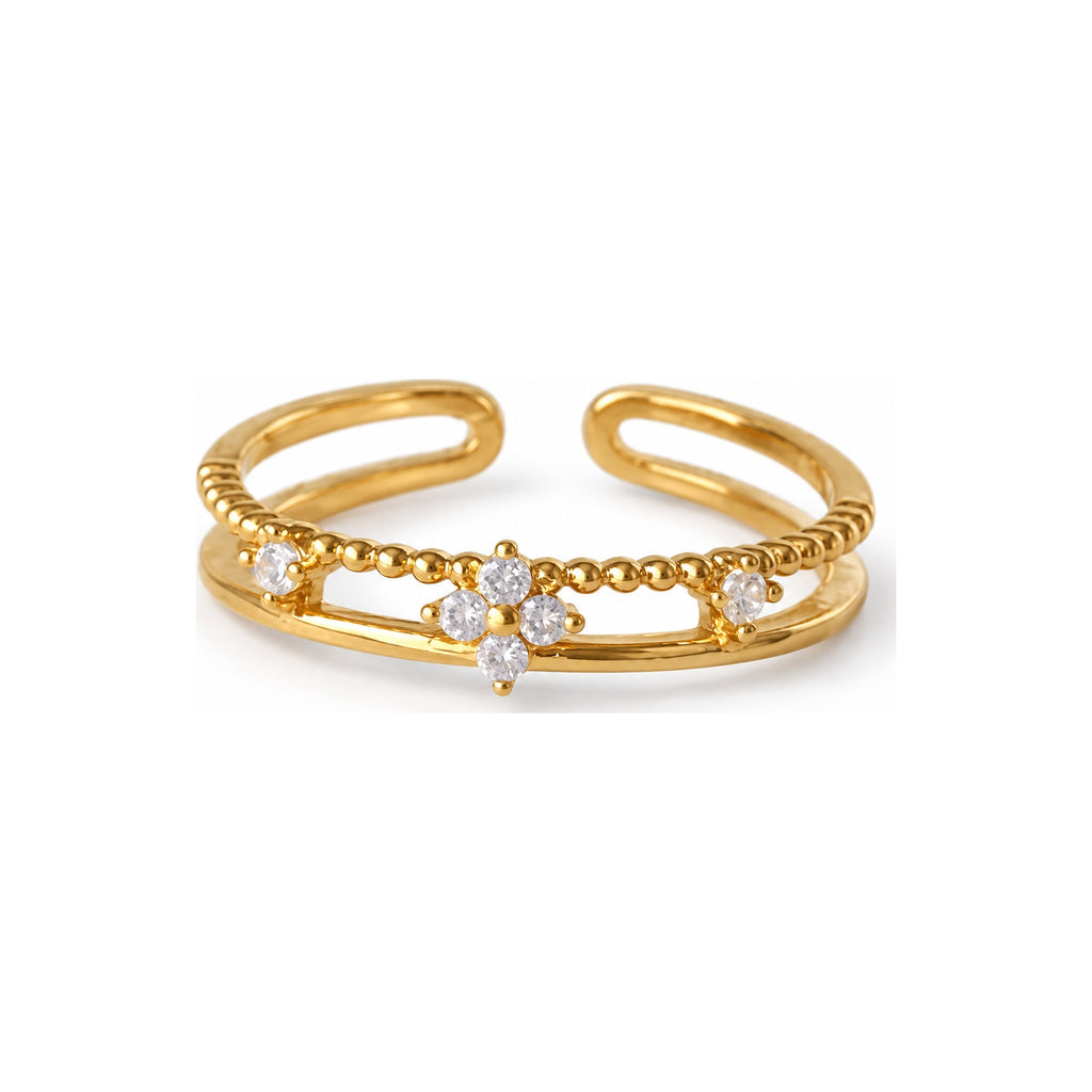 Clear Flower Double Band Adjustable Ring — hero view