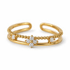Clear Flower Double Band Adjustable Ring — left view