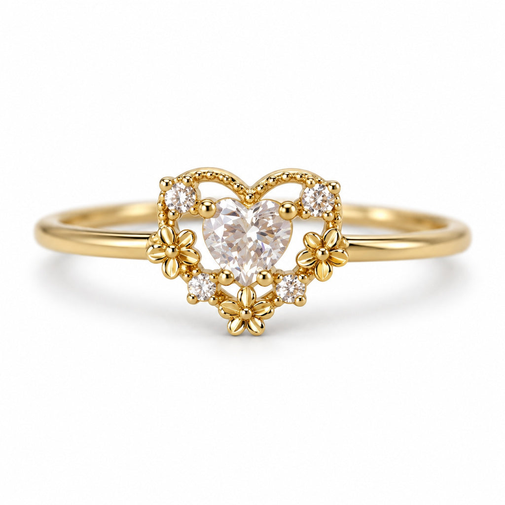 Clear Heart Halo Adjustable Ring — detail view