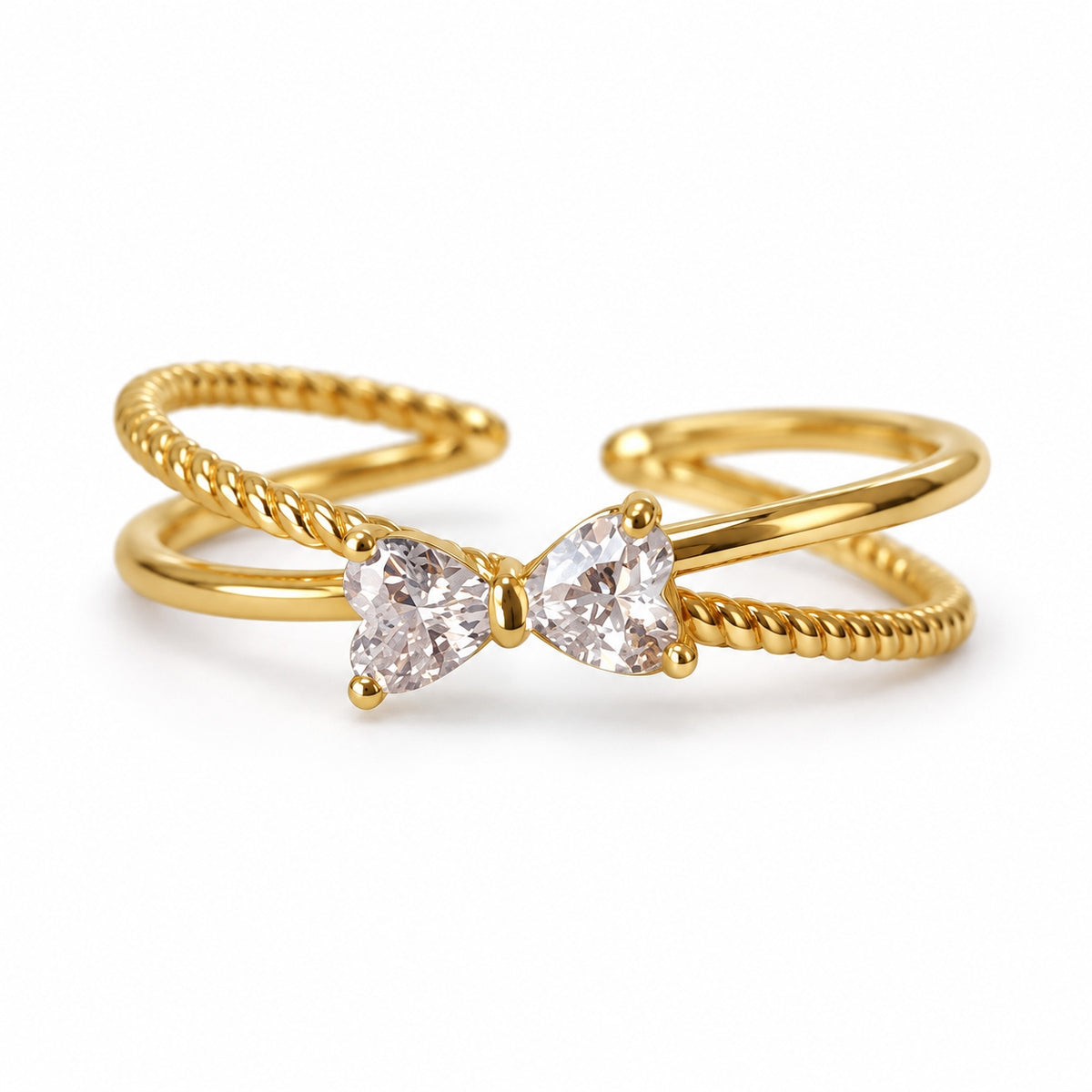 Clear Twin Heart Crossover Adjustable Ring — detail view