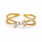 Clear Twin Heart Crossover Adjustable Ring — elevated view