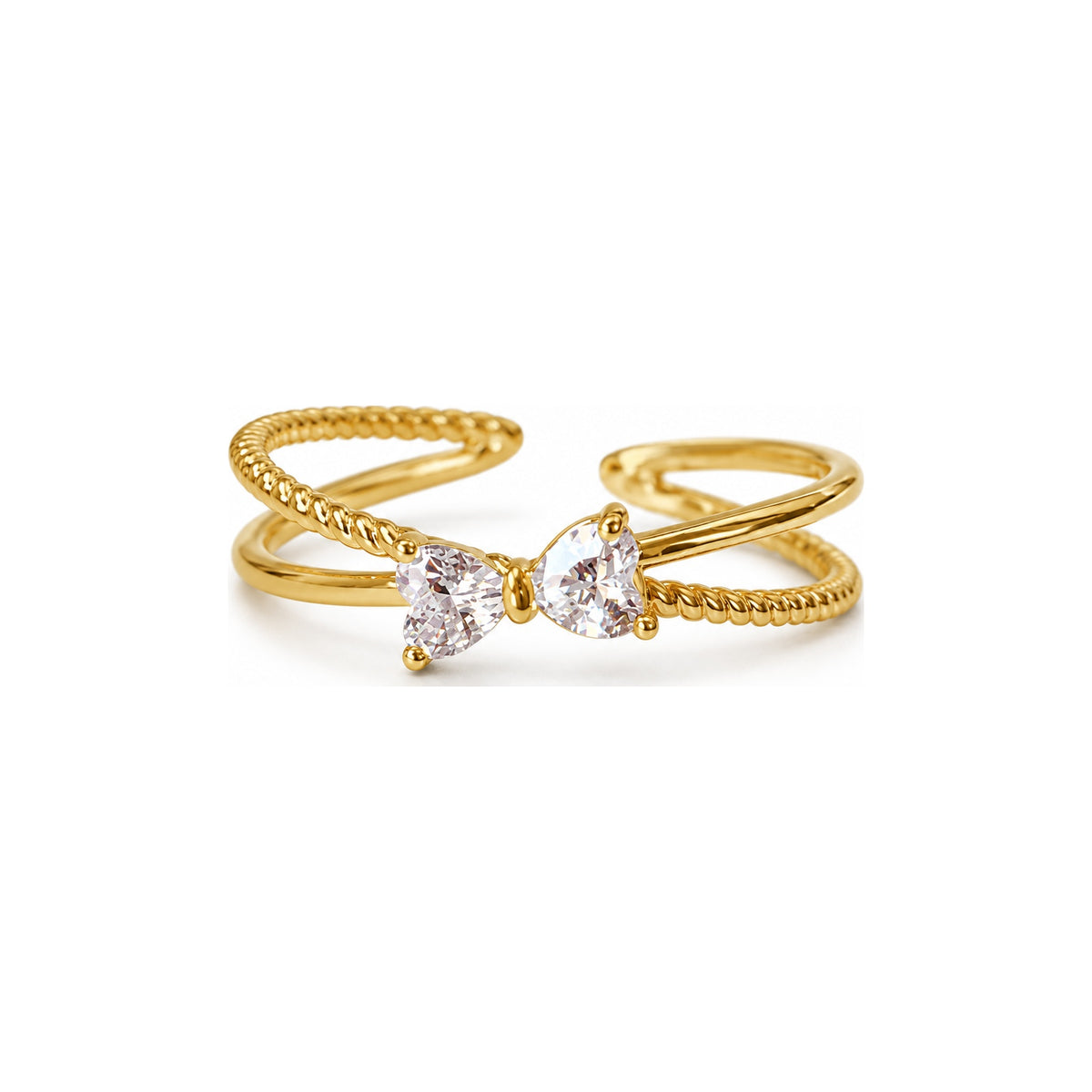 Clear Twin Heart Crossover Adjustable Ring — hero view