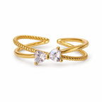 Clear Twin Heart Crossover Adjustable Ring — left view
