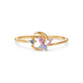 Crescent butterfly gold-tone adjustable ring with pink and blue accents — hero view