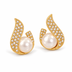 Gold-Tone Teardrop Pearl-Look Stud Earrings — angled pair on white
